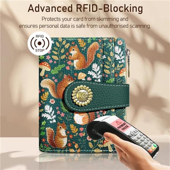 Small Wallet Zipper Coin Pocket PU Leather Cute Squirrels - Picture 3 of 6